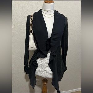 Y2k Black ruffle tie front top by V Cristina size medium